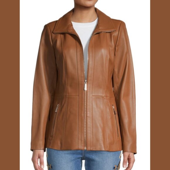 MICHAEL Michael Kors Jackets & Blazers - Michael Kors Ladies Washed Leather Jacket – XL – Vintage Luggage Brown